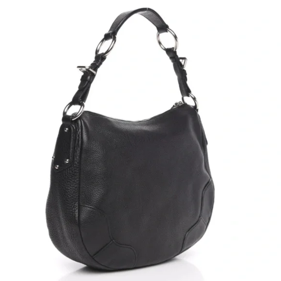 PRADA Vitello Daino Hobo in Black Leather with Silver Hardware - Picture 6 of 17